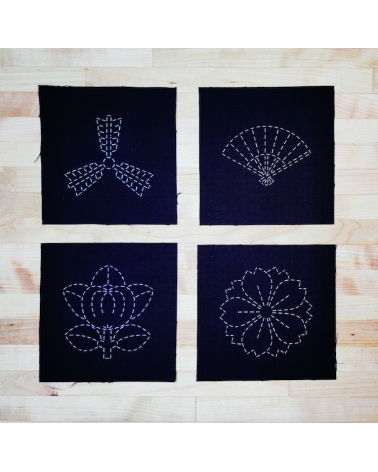 Set of 4 template 11x11cm for sashiko (Japanese embroidery) in black.