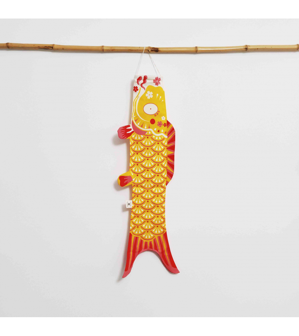 Japanese koinobori (carp kite) in curry yellow.