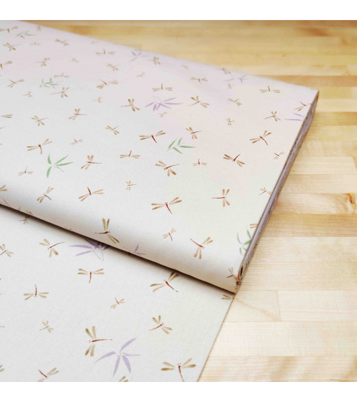 Japanese fabric. Dragonflies and bamboo over nude-beige.