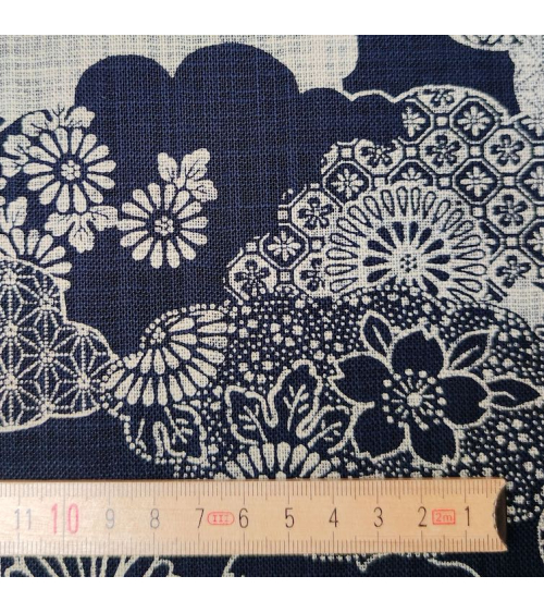 Japanese fabric Rustic Indigo. 'Kumo to hana'