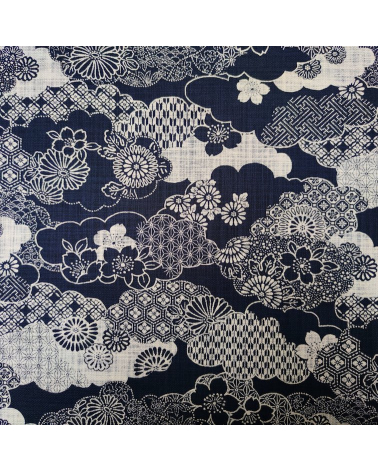 Japanese fabric Rustic Indigo. 'Kumo to hana'