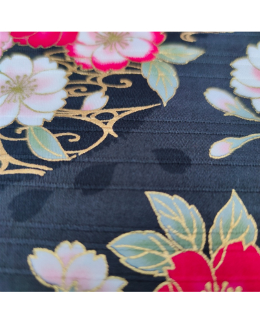 Japanese satin cotton fabric "Double sakura" black.