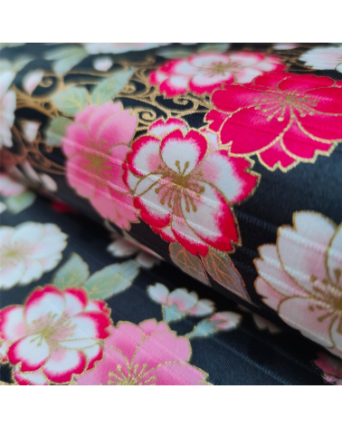 Japanese satin cotton fabric "Double sakura" black.