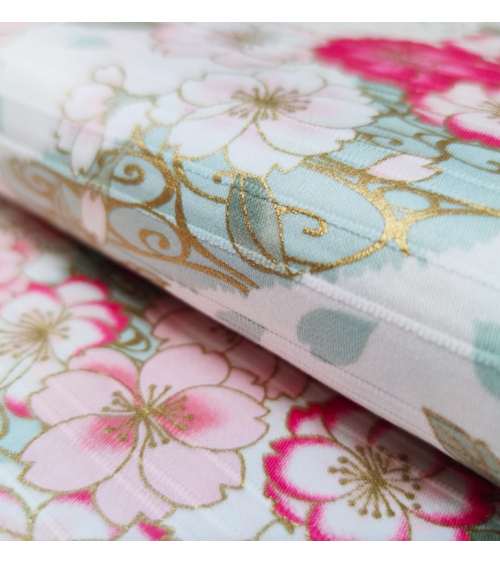 Japanese satin cotton fabric "Double sakura" white.