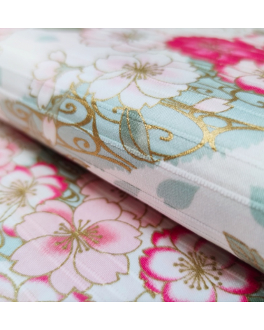 Japanese satin cotton fabric "Double sakura" white.