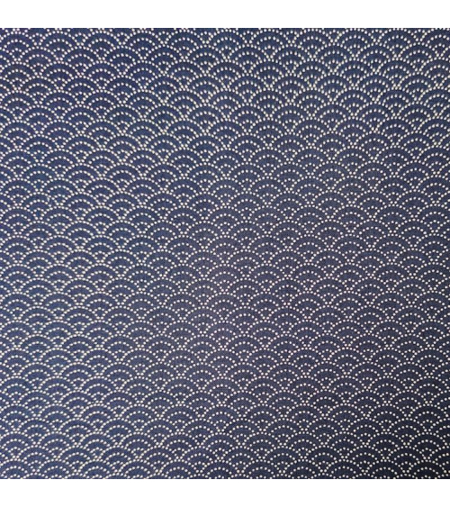 Tela japonesa de algodón "seigaiha" de puntitos en azul
