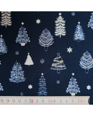 Japanese Christmas fabric with firs in black.