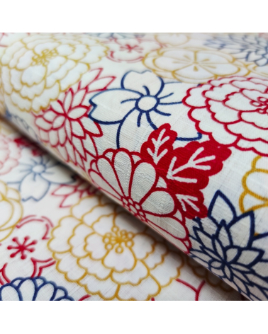 Japanese cotton fabric. Flowers on white dobby.