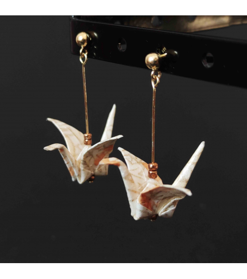 Pendientes grullas origami hojas de arce con bolita de plata chapada en oro
