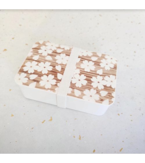Bento box white sakuras over mokume pattern