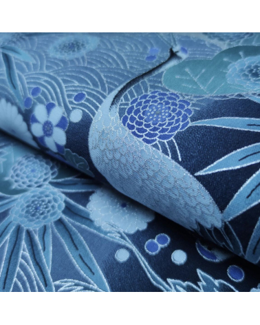 Japanese cotton fabric of cranes with silver details.