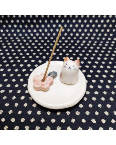 Portaincienso de cerámica con gatito y sakura