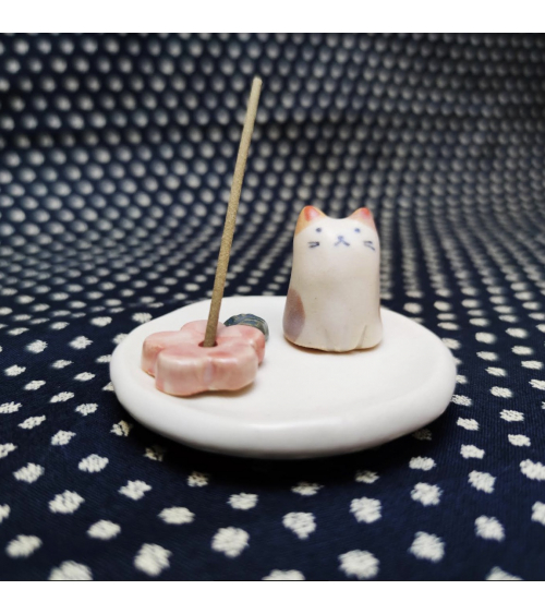 Portaincienso de cerámica con gatito y sakura