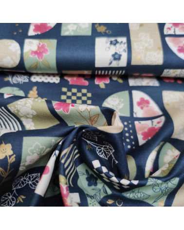 Japanese fabric "windows" in teal blue.