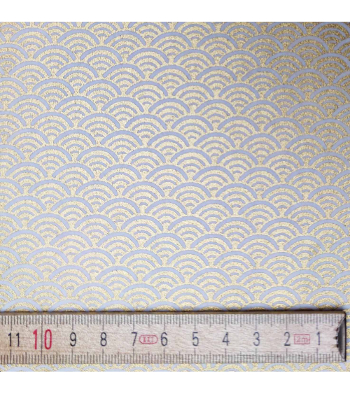 Chiyogami Japanese paper, golden seigaihas over white