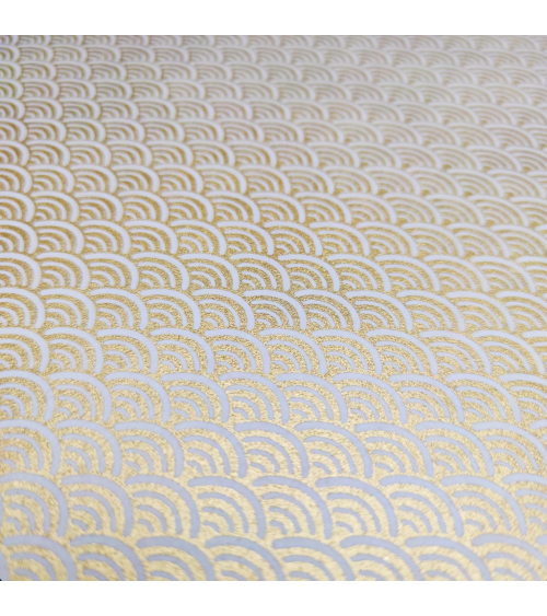Chiyogami Japanese paper, golden seigaihas over white