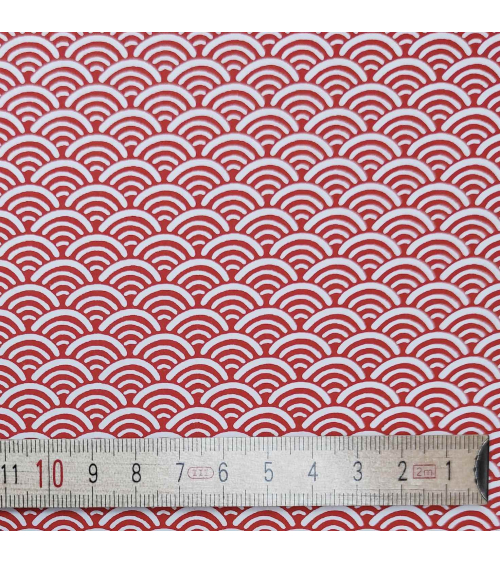 Chiyogami Japanese paper, red seigaihas over white