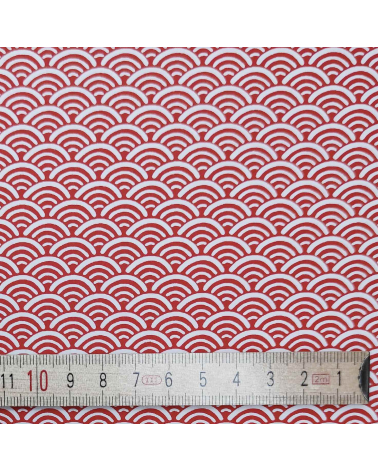 Chiyogami Japanese paper, red seigaihas over white