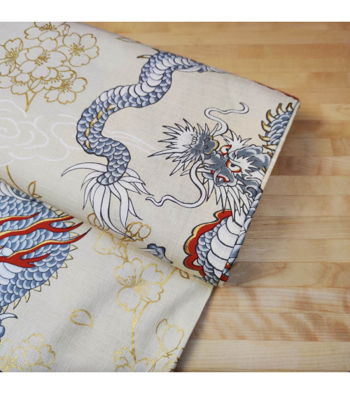 Japanese dobby fabric 'Dragons' in ivory.
