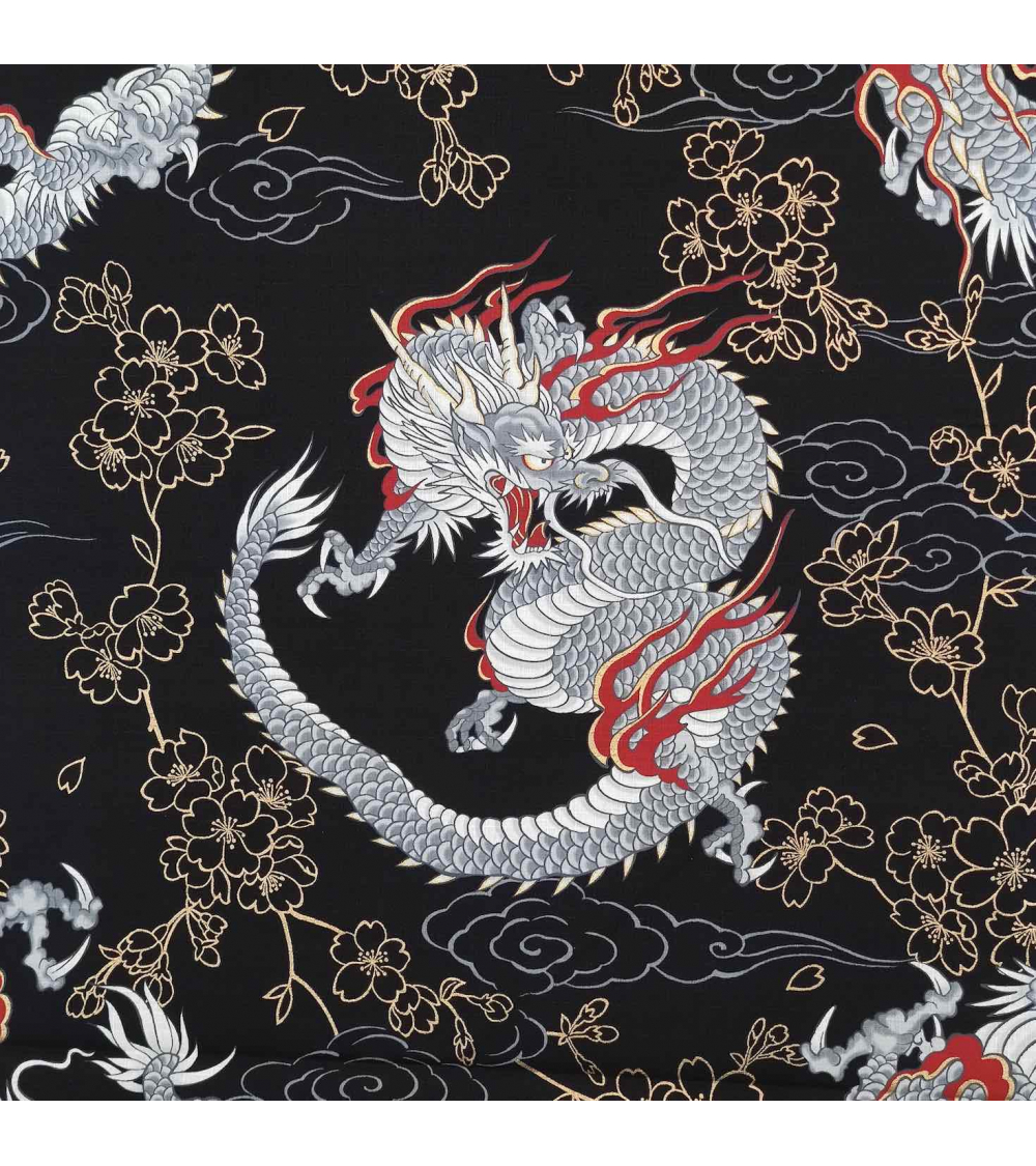 Japanese dobby fabric 'Dragons' in black.