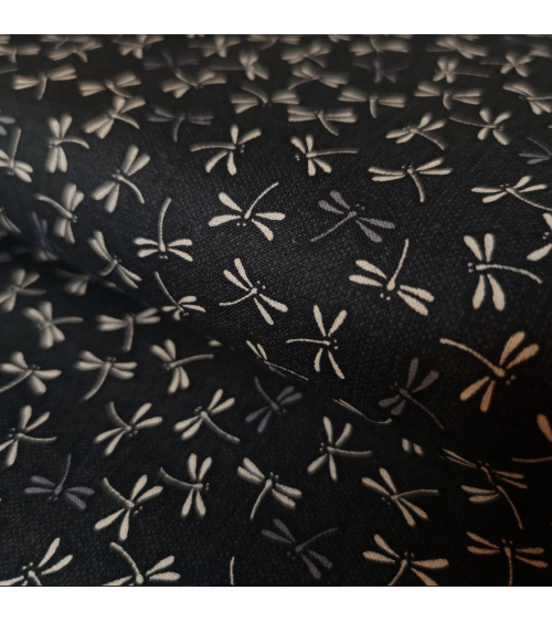 Tejido japonés de algodón "Tonbo" en negro