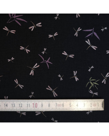 Japanese fabric. Dragonflies and bamboo over black