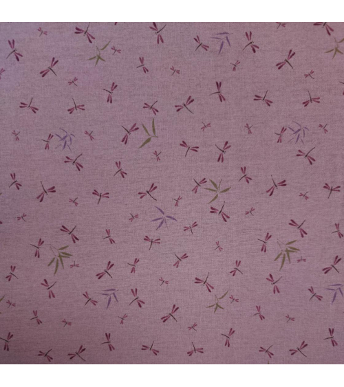 Japanese fabric. Dragonflies and bamboo over old rose