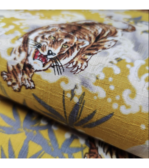 Japanese dobby fabric 'Tigers and bamboo' in mustard.