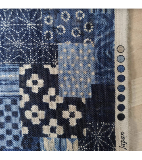 Japanese fabric Rustic Indigo. 'Boro II' in shades of blue