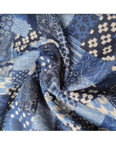 Japanese fabric Rustic Indigo. 'Boro II' in shades of blue