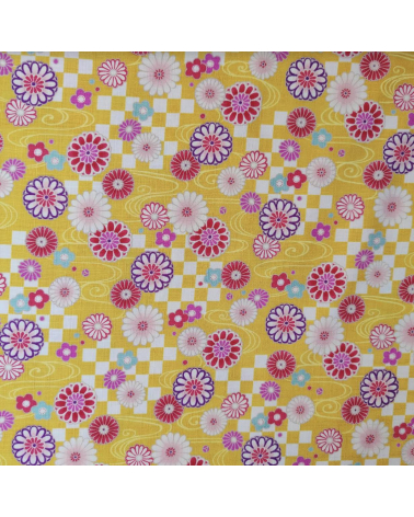 Japanese dobby fabric "Kiku to ichimatsu" in yellow
