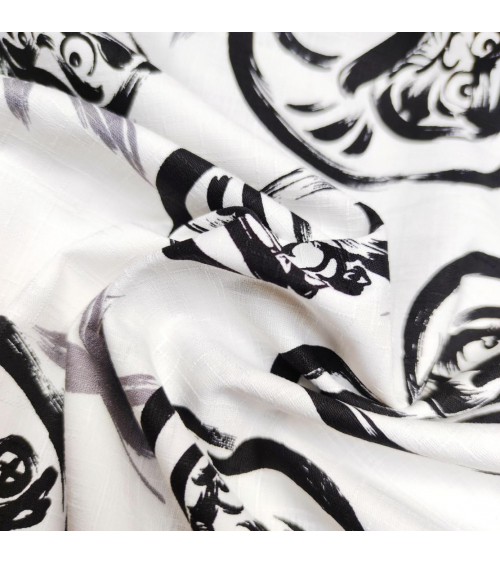 Japanese dobby fabric "Darumas" in white