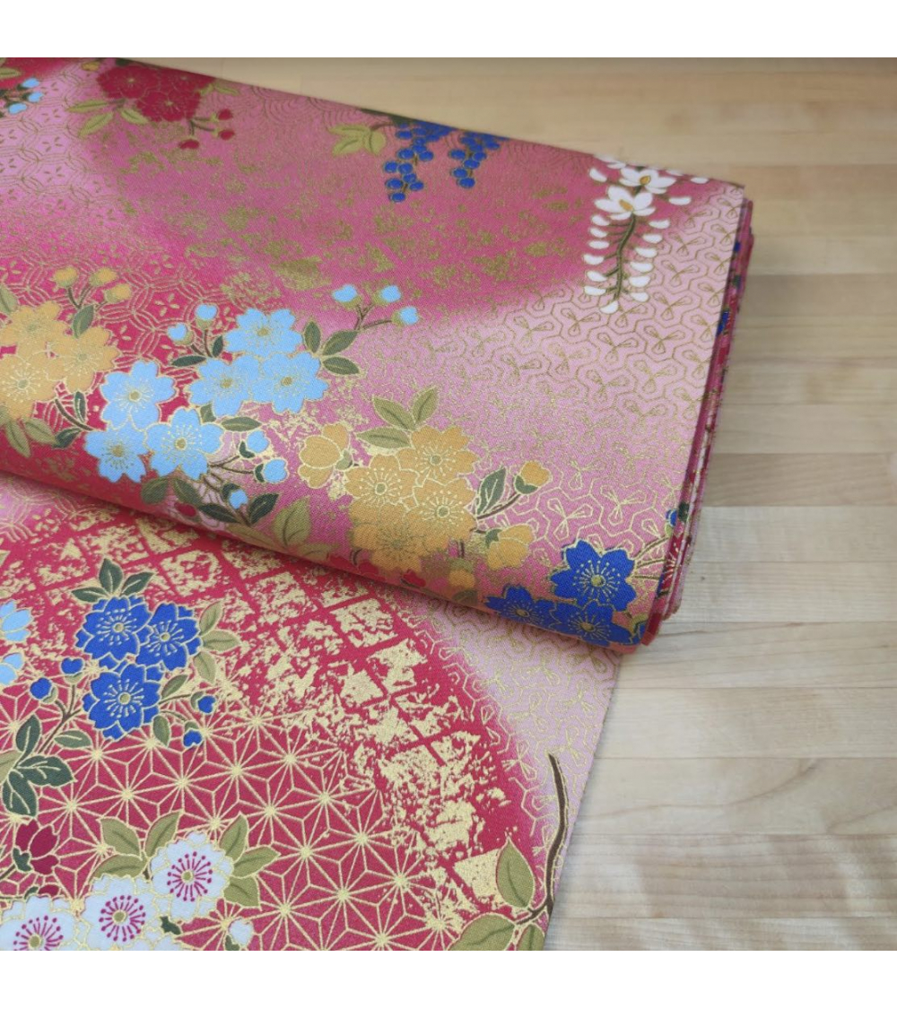 Japanese cotton wisteria fabric in shades of pink.