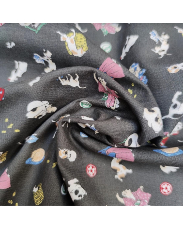 Japanese Fabric 'Edo cats' over grey background.