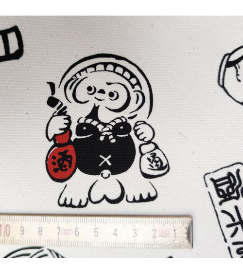 Japanese cotton canvas "Good fortune" on ecru background
