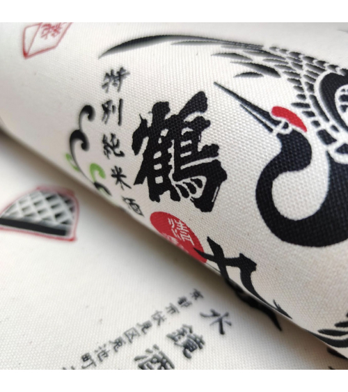 Tela de loneta japonesa "Buena suerte" con fondo crudo