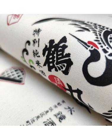 Tela de loneta japonesa "Buena suerte" con fondo crudo