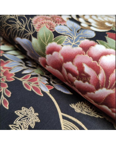 Japanese fabric Autumn flowers with golden details.