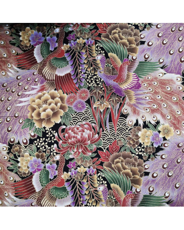 Japanese fabric 'peacocks in lilac' with golden details.