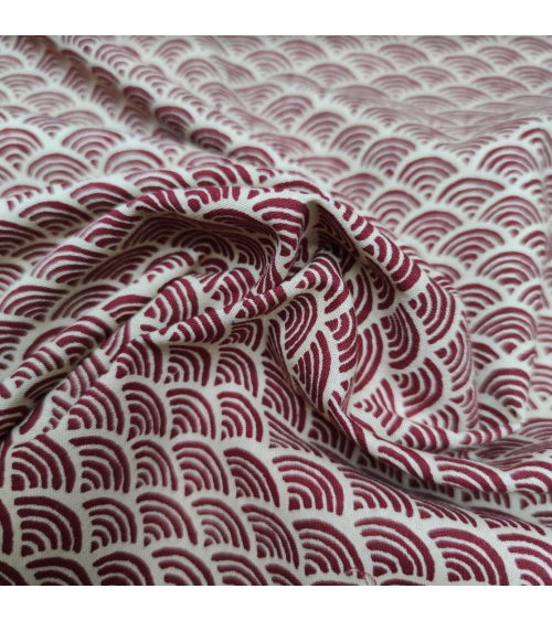 Japanese 'Seigaiha' cotton fabric burgundy over sand