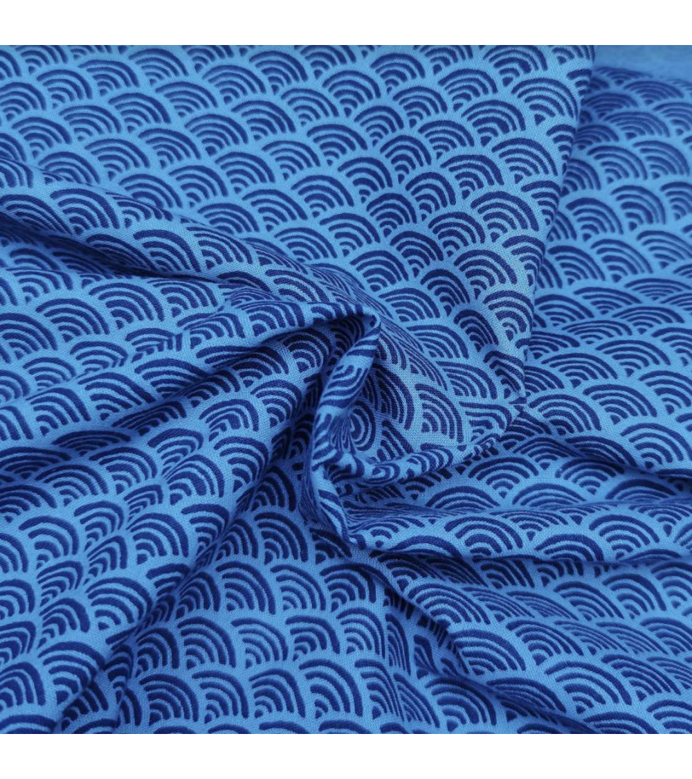 Japanese 'Seigaiha' cotton fabric in shades of blue