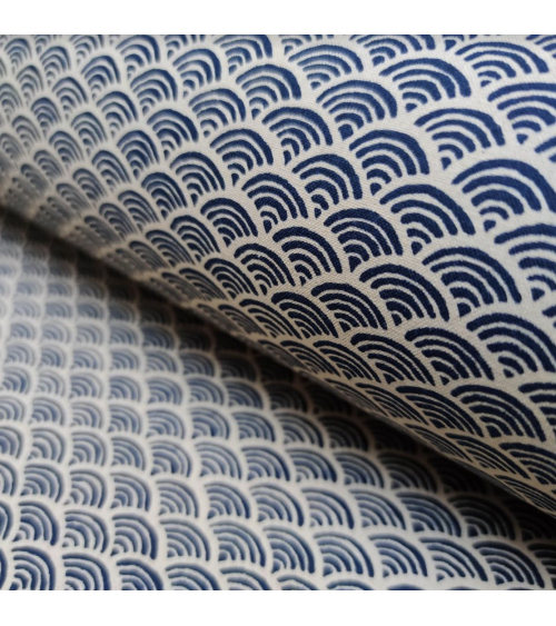 Japanese 'Seigaiha' cotton fabric. Dark blue over sand