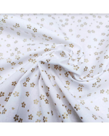 Tela japonesa de algodón en blanco con sakuras doradas