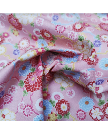 Japanese amundsen cotton fabric "Yuki to hana" in pink