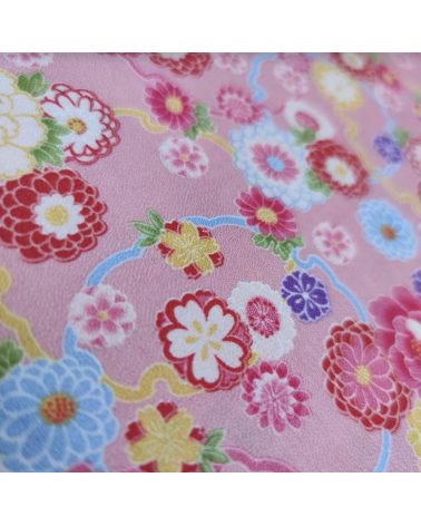 Japanese amundsen cotton fabric "Yuki to hana" in pink