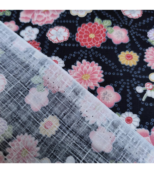 Japanese dobby fabric 'Asanoha to hana' black