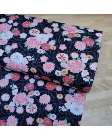 Japanese dobby fabric 'Asanoha to hana' black