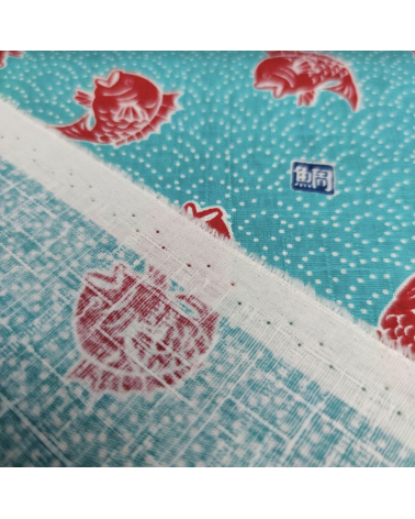 Japanese dobby fabric 'Taifish' in aquamarine blue.