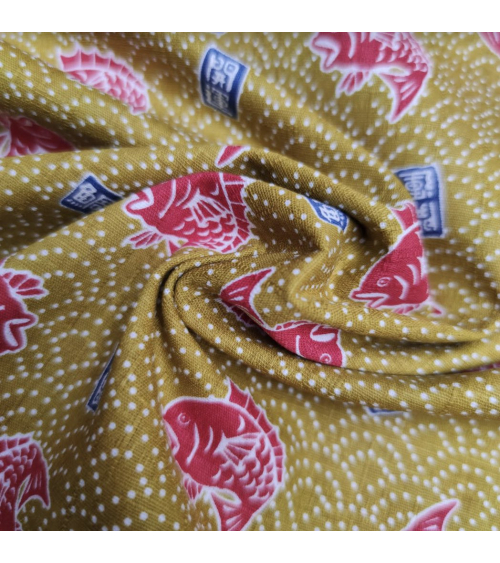 Japanese dobby fabric 'Taifish' in mustard yellow.
