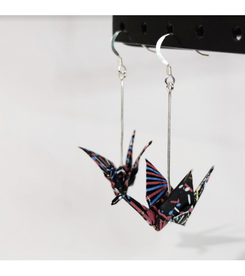 Black origami cranes Earrings. Silver.